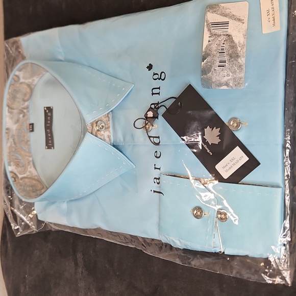 NWT Jared Lang Men's Teal Blue Dress Shirt with Silver Buttons & Paisley Accents - Picture 8 of 8